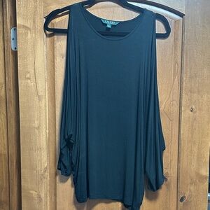 Lauren Ralph Lauren Women's Cold Shoulder Batwing Black 3/4 Sleeve Top Size M